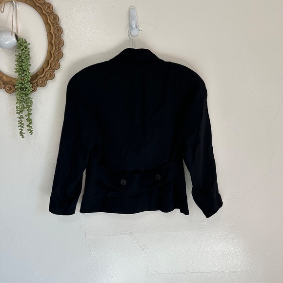 Vintage Daniel Hechter Cinched Waist Wool Black Blazer, 80s Jacket, Size 8 - Picture 4 of 8